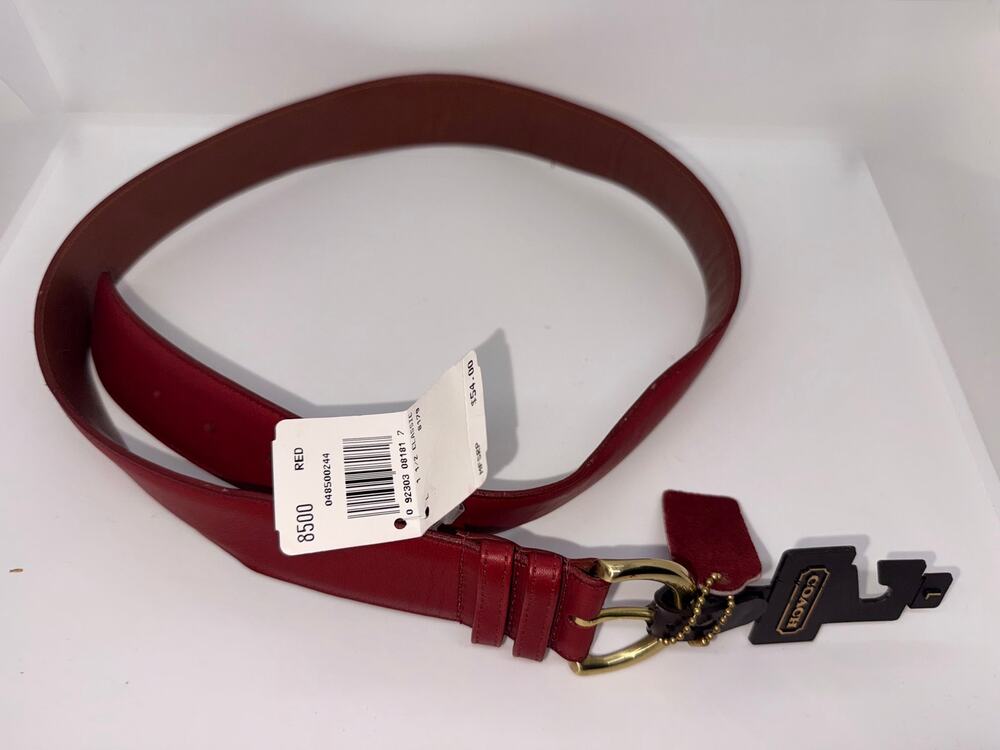 Coach Genuine Vintage Red Leather Belt. Brass Buckle. 1 1/2" Wide Size Small